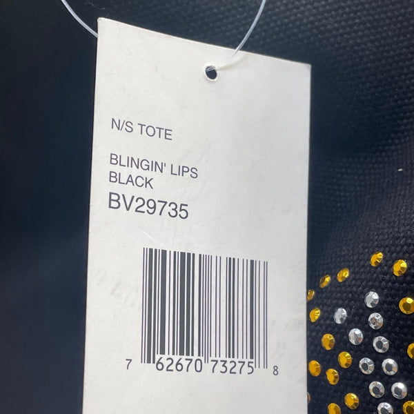 Betseyville Women’s Black Canvas & Gold-Toned Blingin Lips Rhinestone Tote Bag