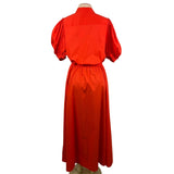 Lauren Ralph Lauren Womens Red Button-Up Puff Sleeve Midi Dress Sz 12 - New