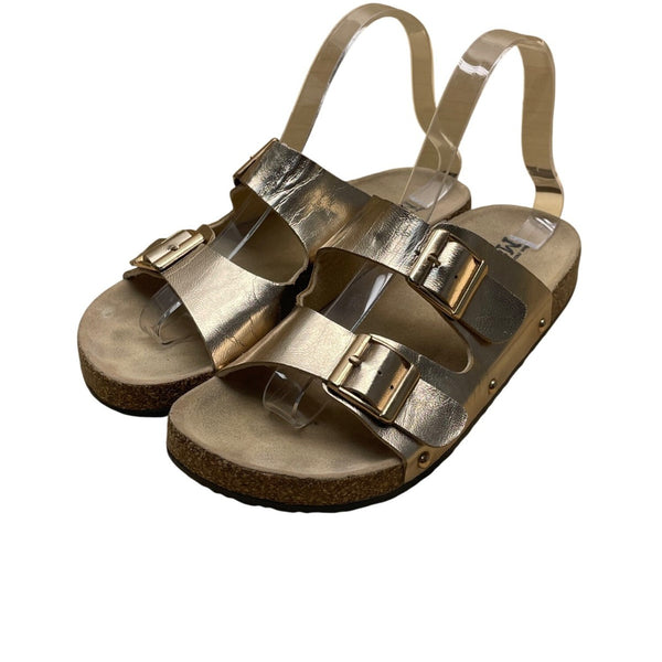 Mudd Women’s Gold Metallic Cork Sole Adjustable Buckle Straps Sandals Size M