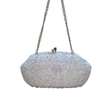 Handmade Women’s White Beaded & Sequin Evening Clutch Bag With Chain Strap