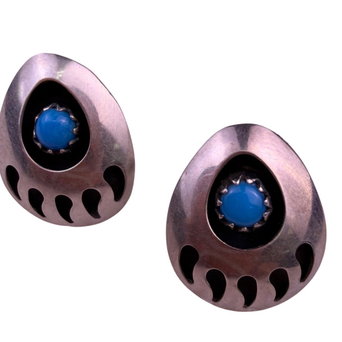 Vintage Unknown Womens Silver Tone Turquoise Bear Claw Sterling Earrings 925