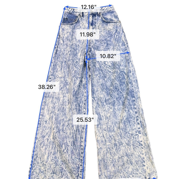 ASOS Womens Acid Wash Wide-Leg Jeans100% Cotton Blue Made In Turkey Size 26/32