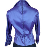 Tadashi Womens Purple Ruched Satin Long-Sleeve Blouse Top Zip Back Sz 10