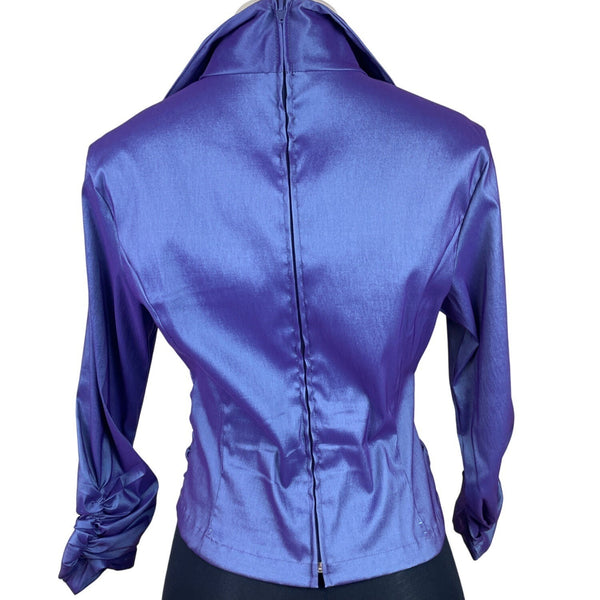 Tadashi Womens Purple Ruched Satin Long-Sleeve Blouse Top Zip Back Sz 10