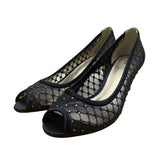 Adrianna Papell Women’s Navy Saba Mesh Rhinestoned Peep Toe Jamie Heels Size 6.5