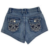 Romwe Womens Denim Shorts With Embroidered Back Pockets Sz S - New