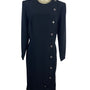 Vintage Raul Blanco Black Dress W/ Rhinestone Buttons Long Sleeve Womens Size 14