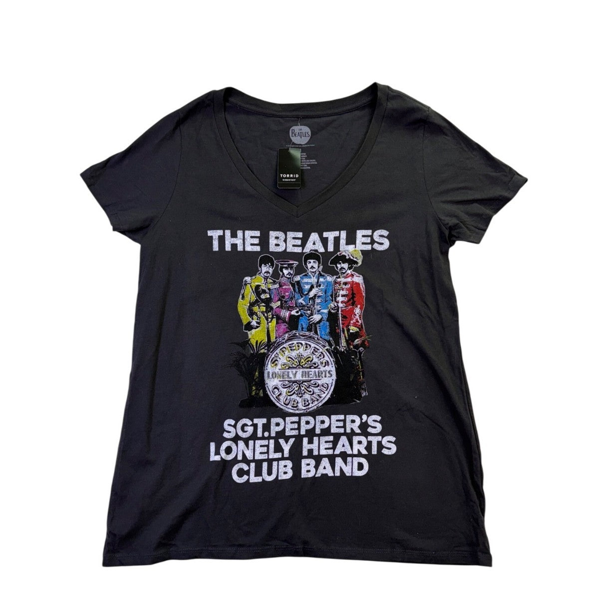 The Beatles Womens Black Cotton Sgt. Peppers Graphic V-Neck T-Shirt Size 1