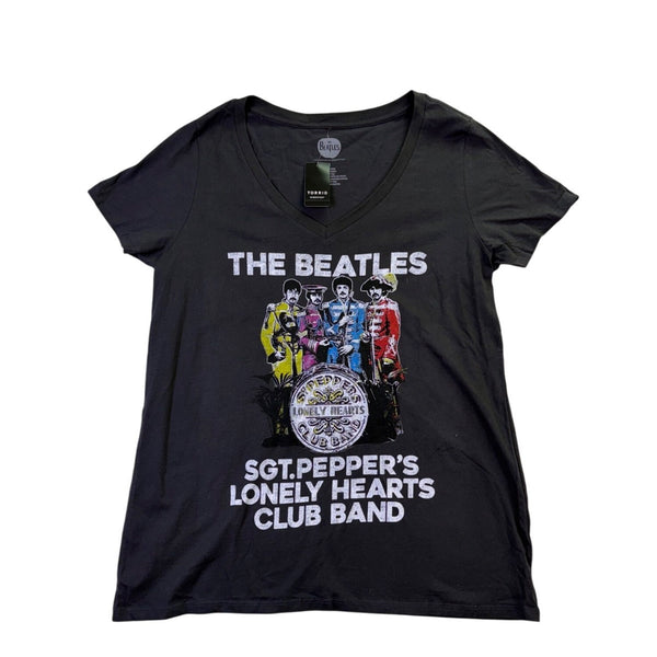 The Beatles Womens Black Cotton Sgt. Peppers Graphic V-Neck T-Shirt Size 1