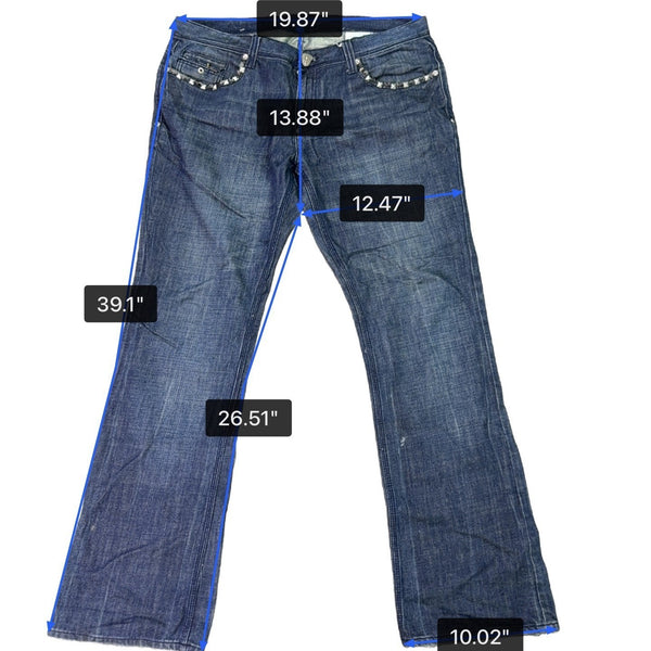 Premium Denims Goods Mens Denim Studded Jeans Boot Cut Embellished Size 38
