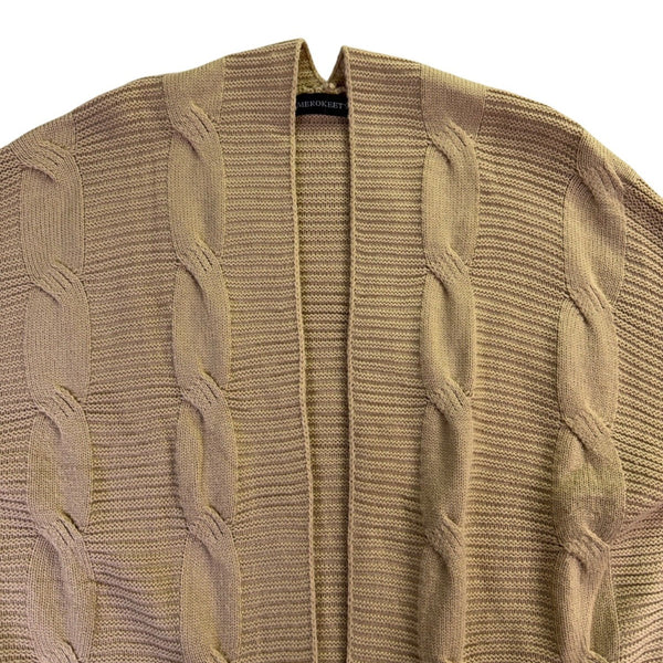 Merokeety Womens Beige Cable Knit Cardigan Sweater Open Front Pockets Size M