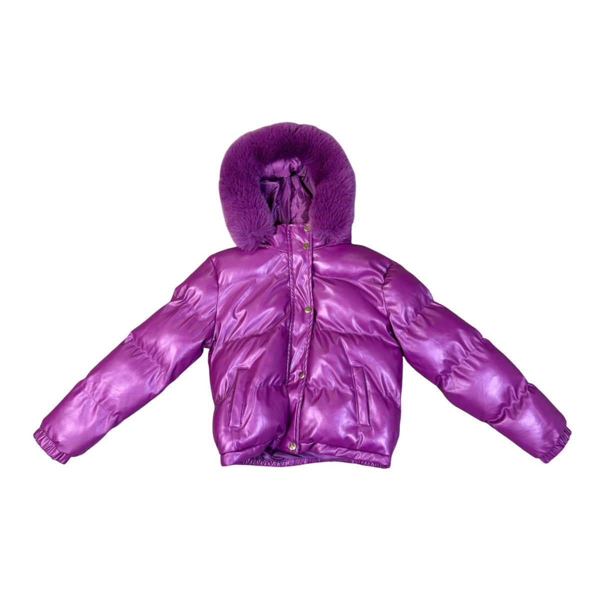 Fashion Nova Girls Purple Puffer Coat Faux Fur Hood Size 14 Y2K Winter