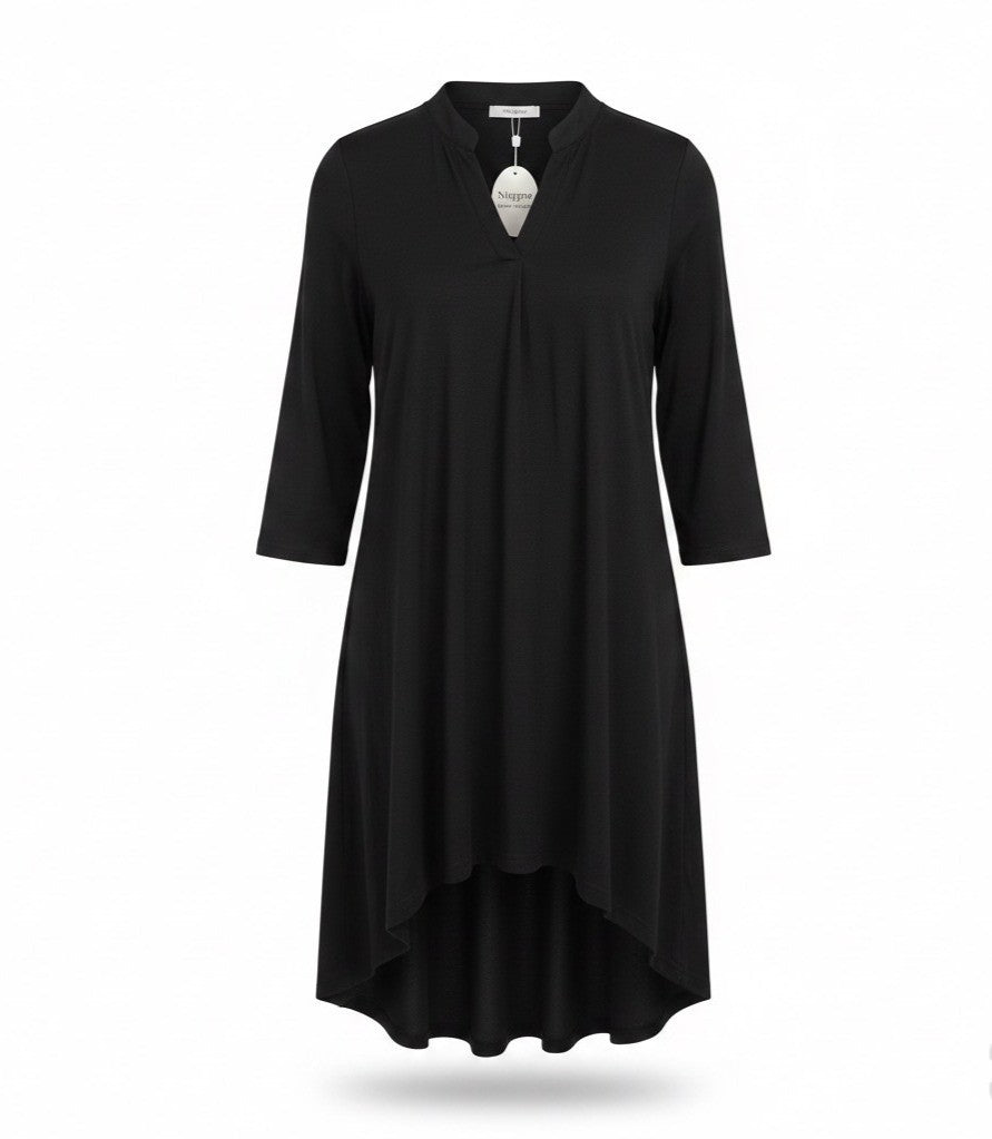 Naggoo Womens Black Stretch Midi Tunic Dress V-Neck Three-Quarter Sleeve Sz XL