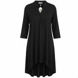 Naggoo Womens Black Stretch Midi Tunic Dress V-Neck Three-Quarter Sleeve Sz XL