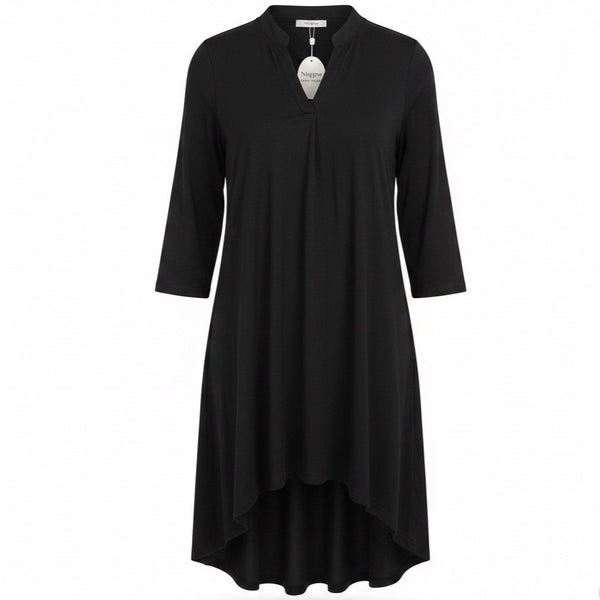 Naggoo Womens Black Stretch Midi Tunic Dress V-Neck Three-Quarter Sleeve Sz XL
