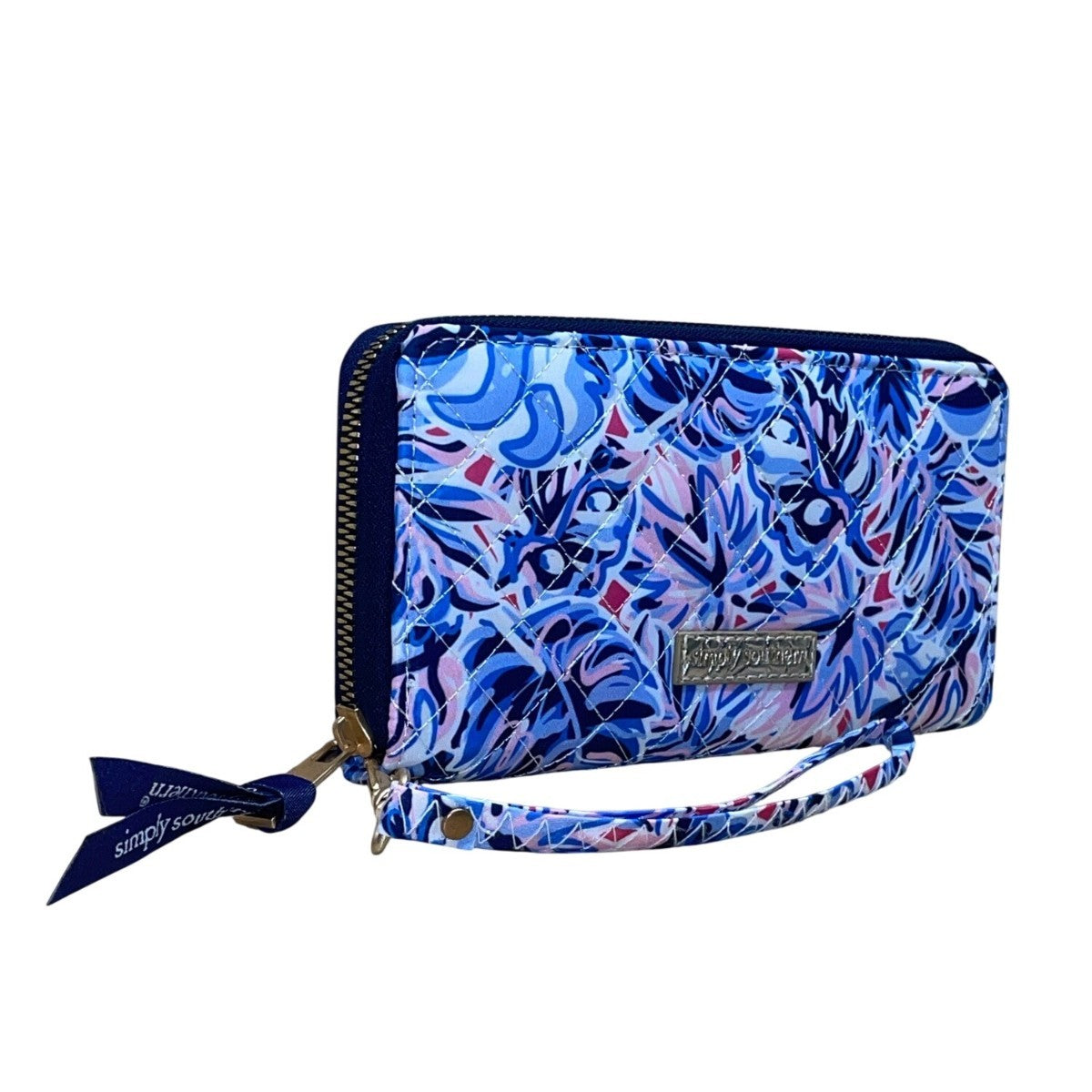 Simply Southern Women’s Blue Floral Quilted With Zipper Closure Wristlet Wallet