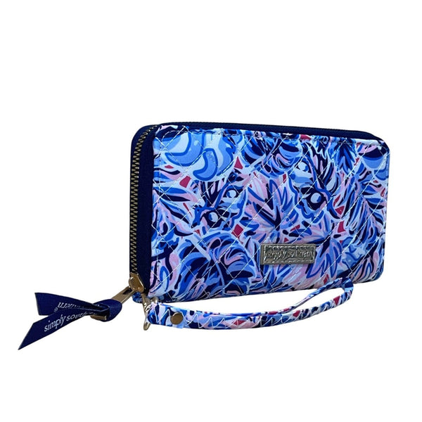 Simply Southern Women’s Blue Floral Quilted With Zipper Closure Wristlet Wallet