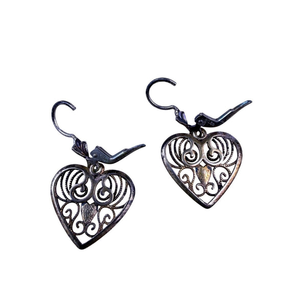 Milor Womens Silver Tone Filigree Heart Drop Earrings 925 Sterling Italy Hooks