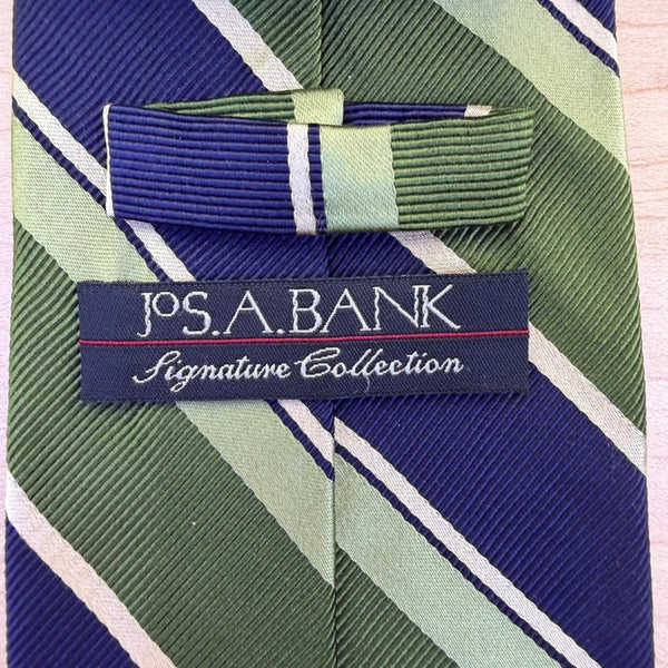 Jos. A. Bank Mens Green & Blue Silk Blend Striped Tie Italy Signature Collection