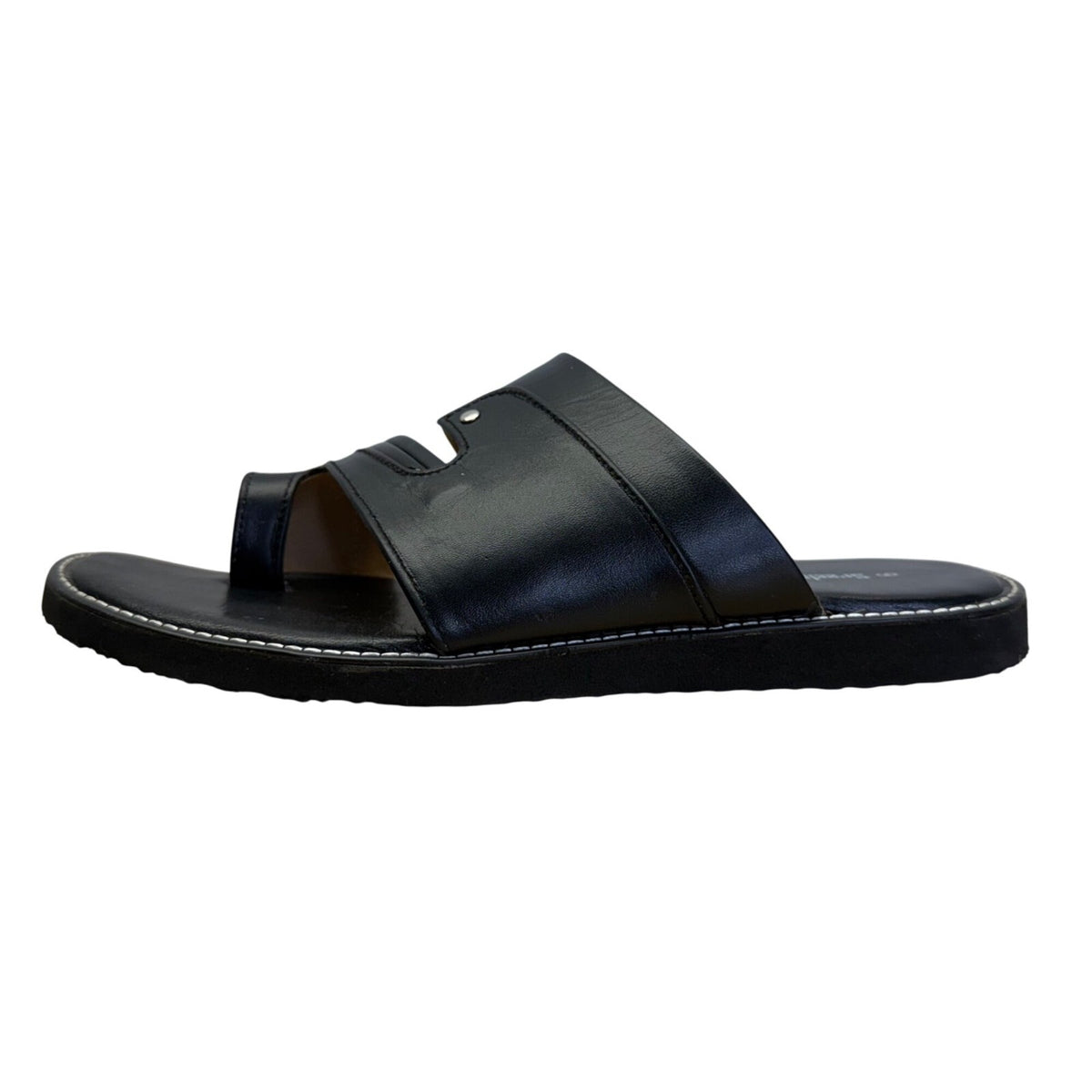 Sreeleathers Black Leather Cushioned Soles Open-Toe Chappal Sandals Sz 10US