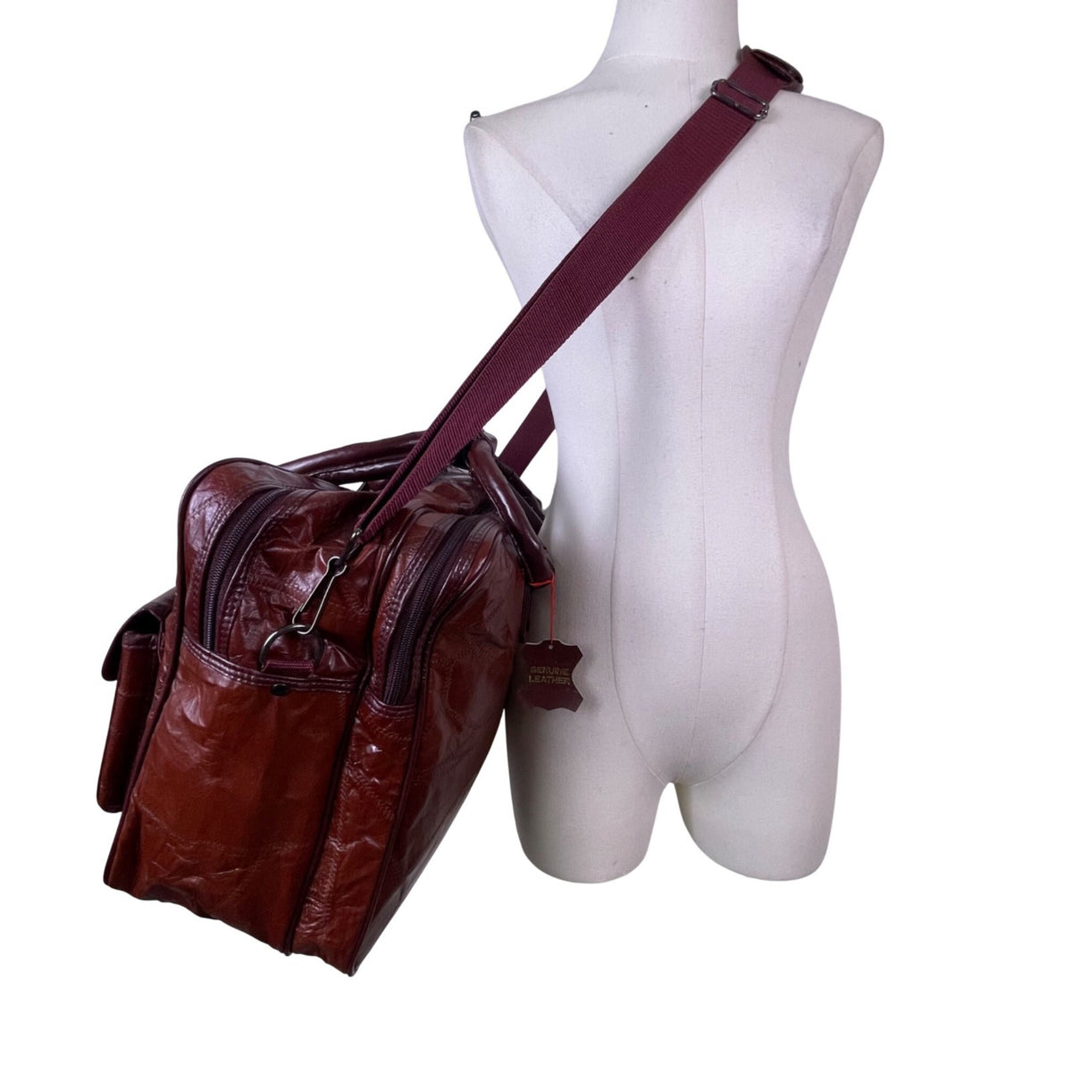 Seville Mens Brown Leather Patchwork With Adjustable Shoulder Strap Travel Bag