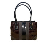 Beijo Women’s Brown & Black Faux Alligator Double Handles Snap Closure Tote Bag