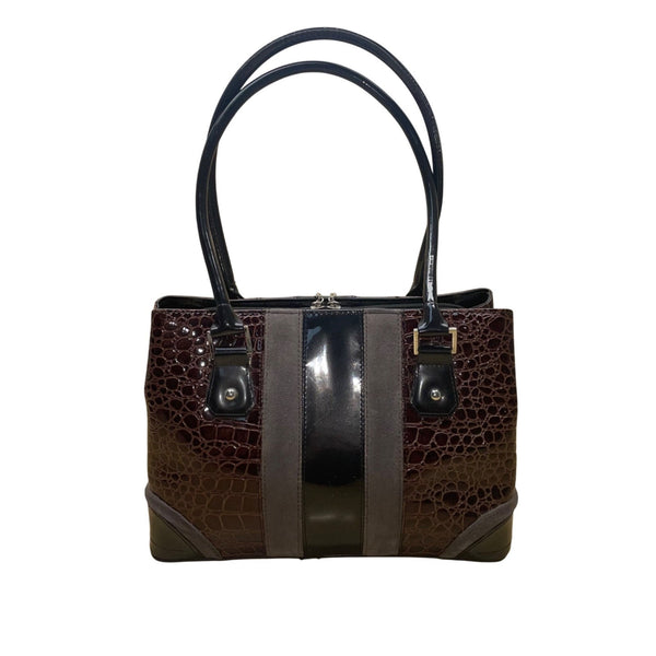 Beijo Women’s Brown & Black Faux Alligator Double Handles Snap Closure Tote Bag