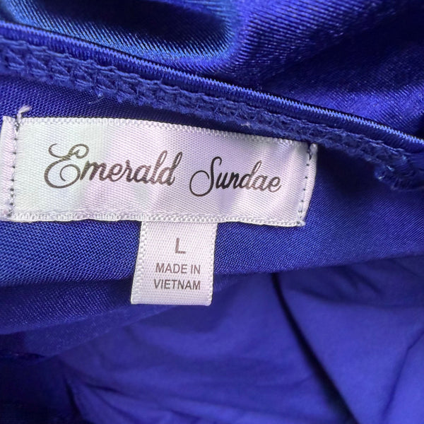 Emerald Sundae Womens Cobalt Stretch Satin Strappy Midi Dress Size L