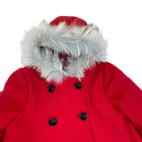 Fayuan Girls Red Double-Breasted Hooded Coat Real Fur Trim Jacket