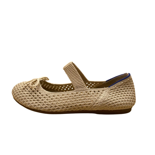 Rothys Kids Beige Knit Mary Jane Bow Ballet Flats Size K2