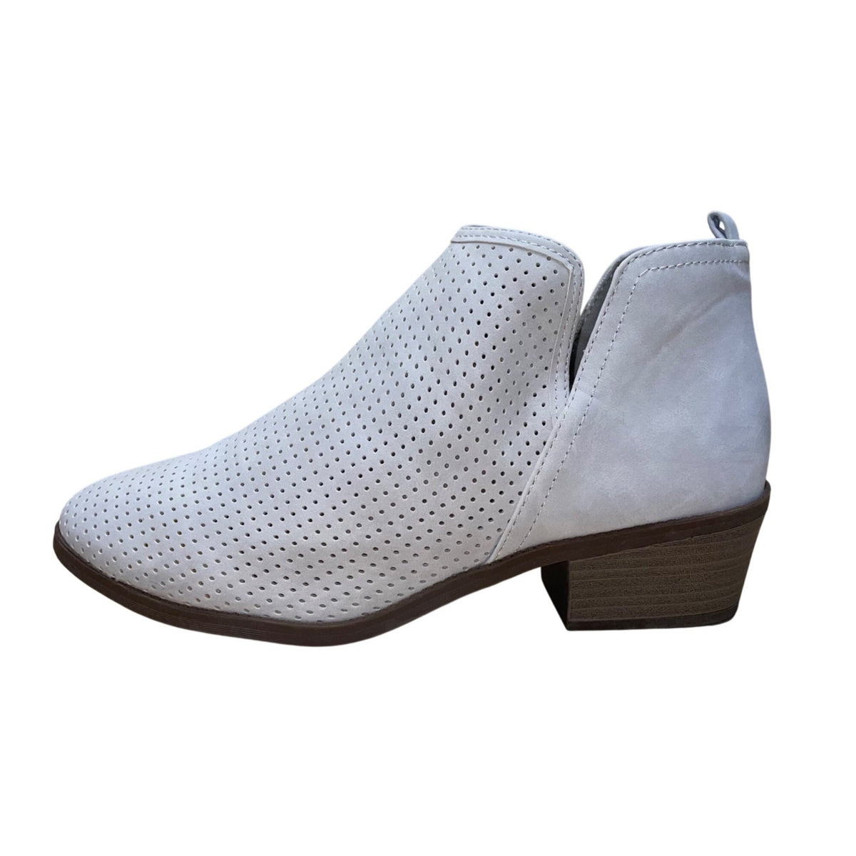 Time And Tru Women’s Gray Faux Suede Memory Foam Heeled Western Booties Sz 12