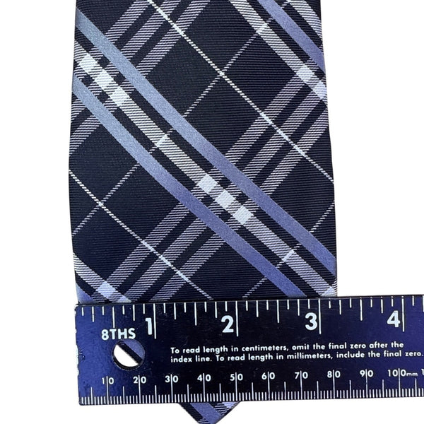Saddlebred Mens Navy & Blue Plaid Silk Blend Necktie Classic Pattern Formal Wear