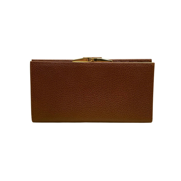 SB Women’s Brown Embossed Leather Gold-Tone Snap Closure Foldable Wallet