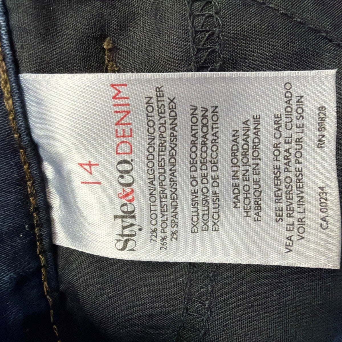 Style & Co Womens Dark Wash Denim Boot Leg Pants Stretch Fit Size 14