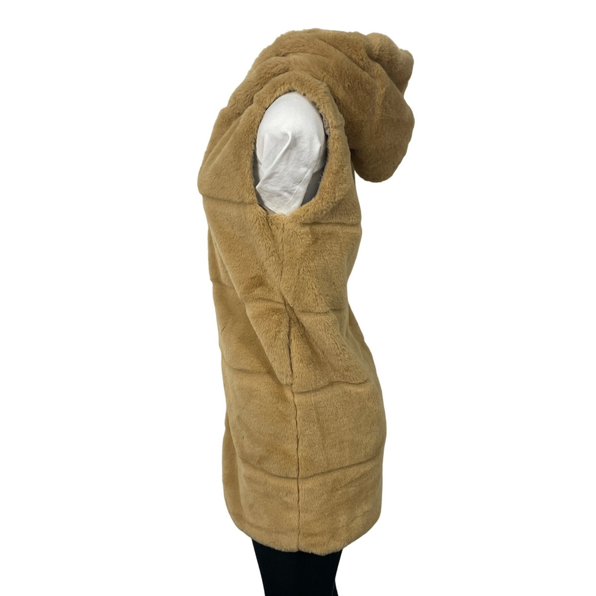 Women's Sand Brown Faux Fur Vest Qiye Size M, hook and eye clousure