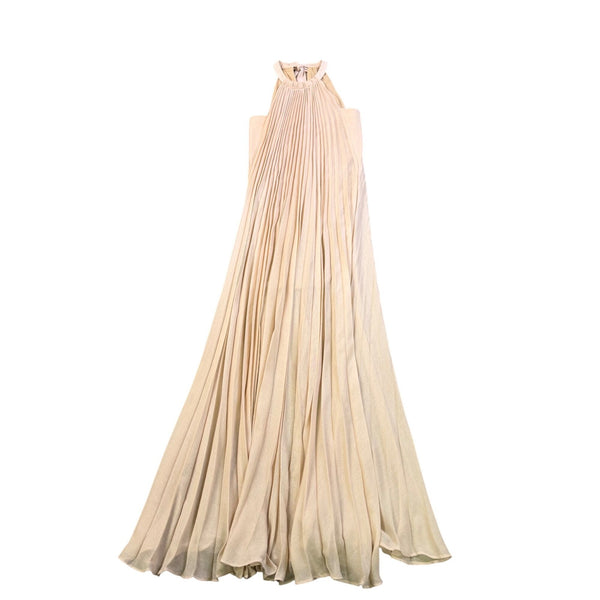 BCBG Max Azria Womens Beige Pleated Halter Maxi Dress Size XS