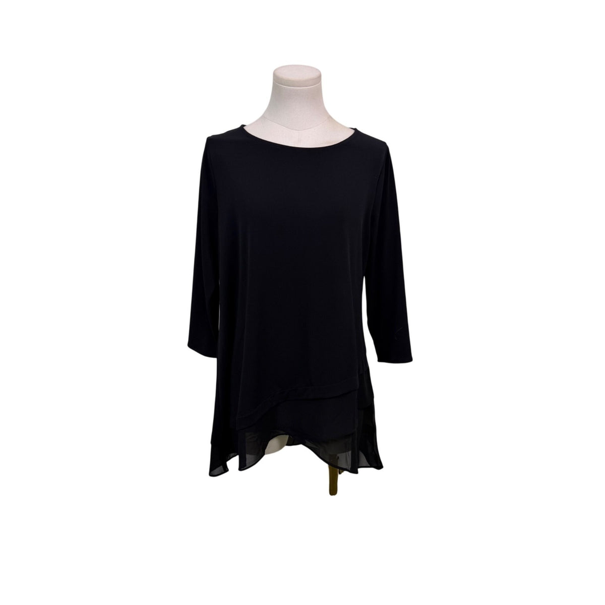 Alfani Womens Black Layered Hem Tunic Top 3/4 Sleeve Stretchy Lightweight Size S