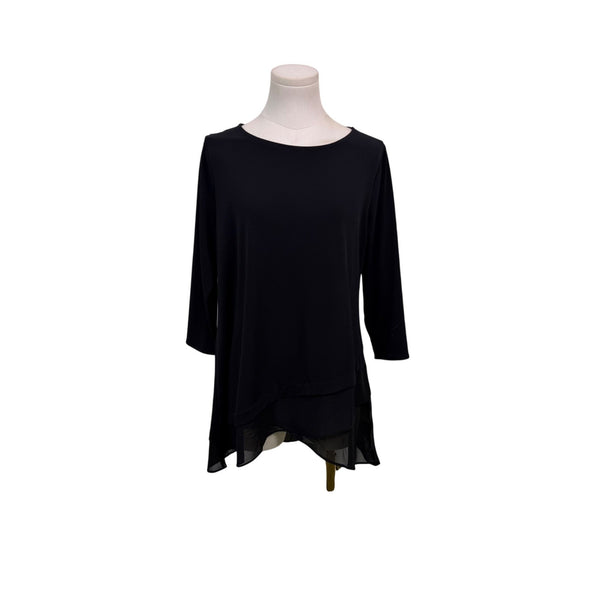 Alfani Womens Black Layered Hem Tunic Top 3/4 Sleeve Stretchy Lightweight Size S