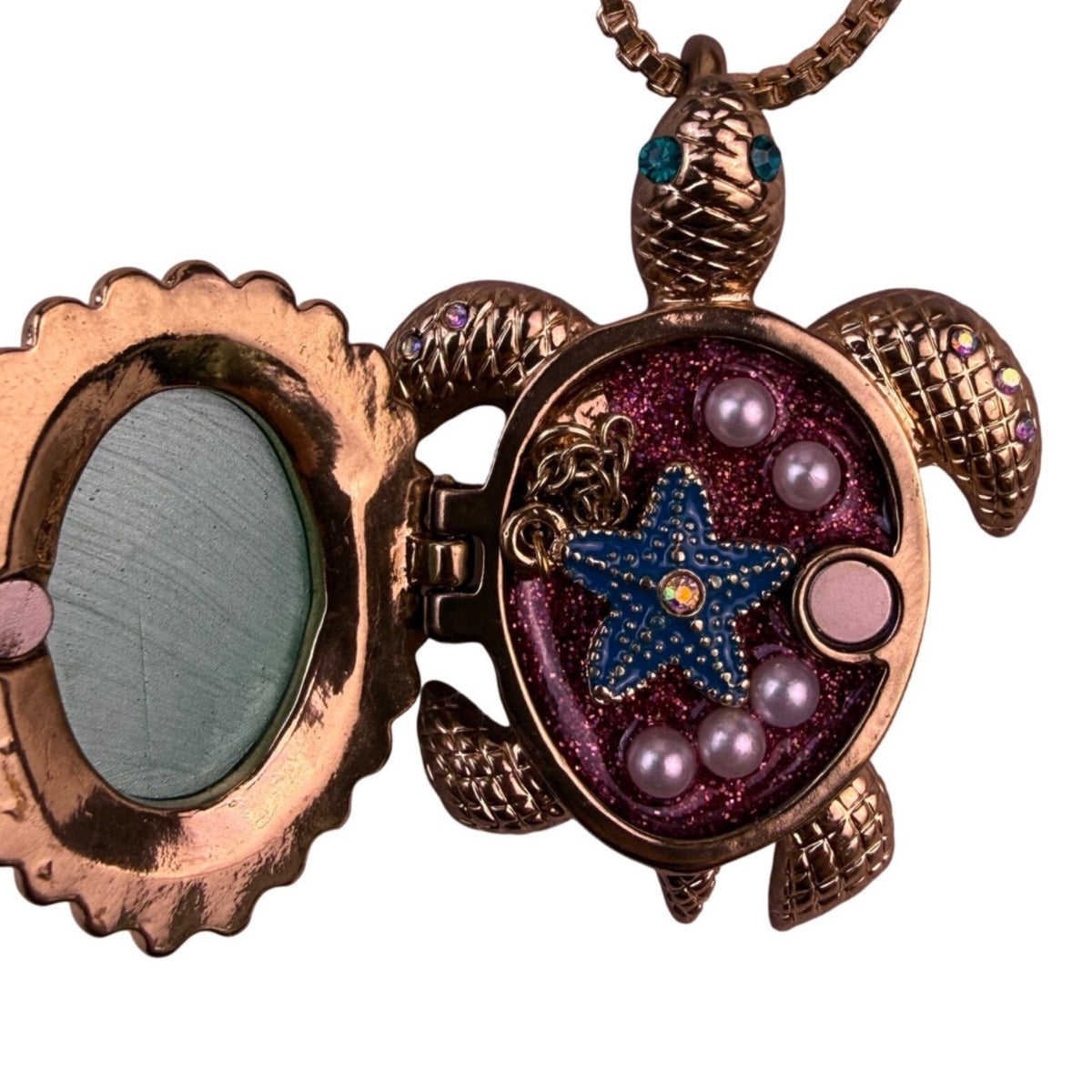 Betsey Johnson Womens Gold Tone Turtle Pendant  With Starfish & Pink Accents