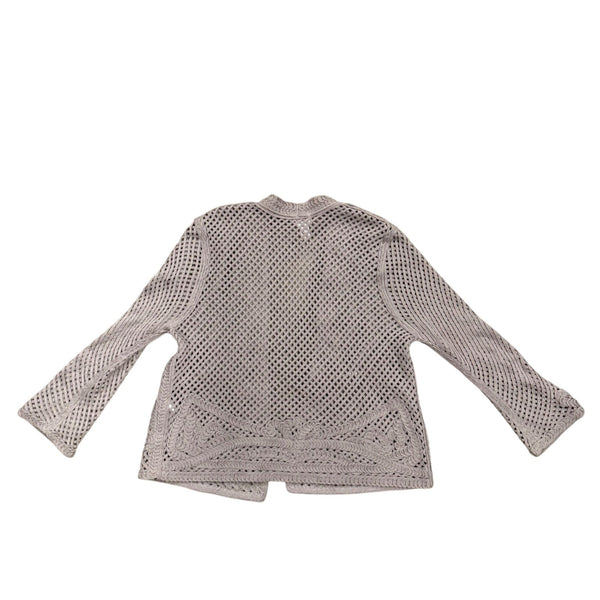 Chicos Womens Beige Cotton Open Knit Lightweight Cardigan Sweater Size 1