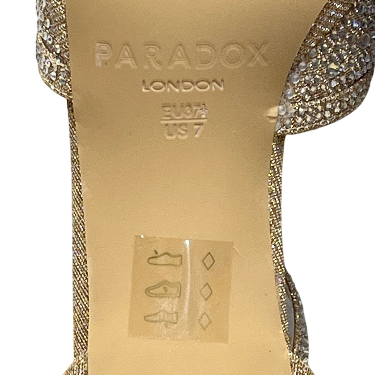 Paradox London Women’s Champagne Glitter T-Bar Nora Open Toe Heels Size 7M