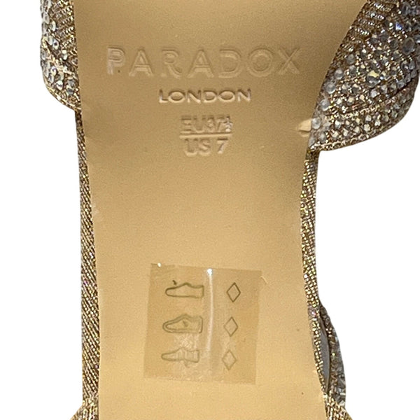 Paradox London Women’s Champagne Glitter T-Bar Nora Open Toe Heels Size 7M