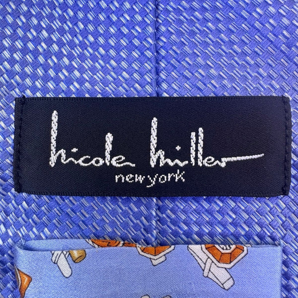 Nicole Miller Mens Blue Silk Necktie Woven Pattern 58" Length Unique Design