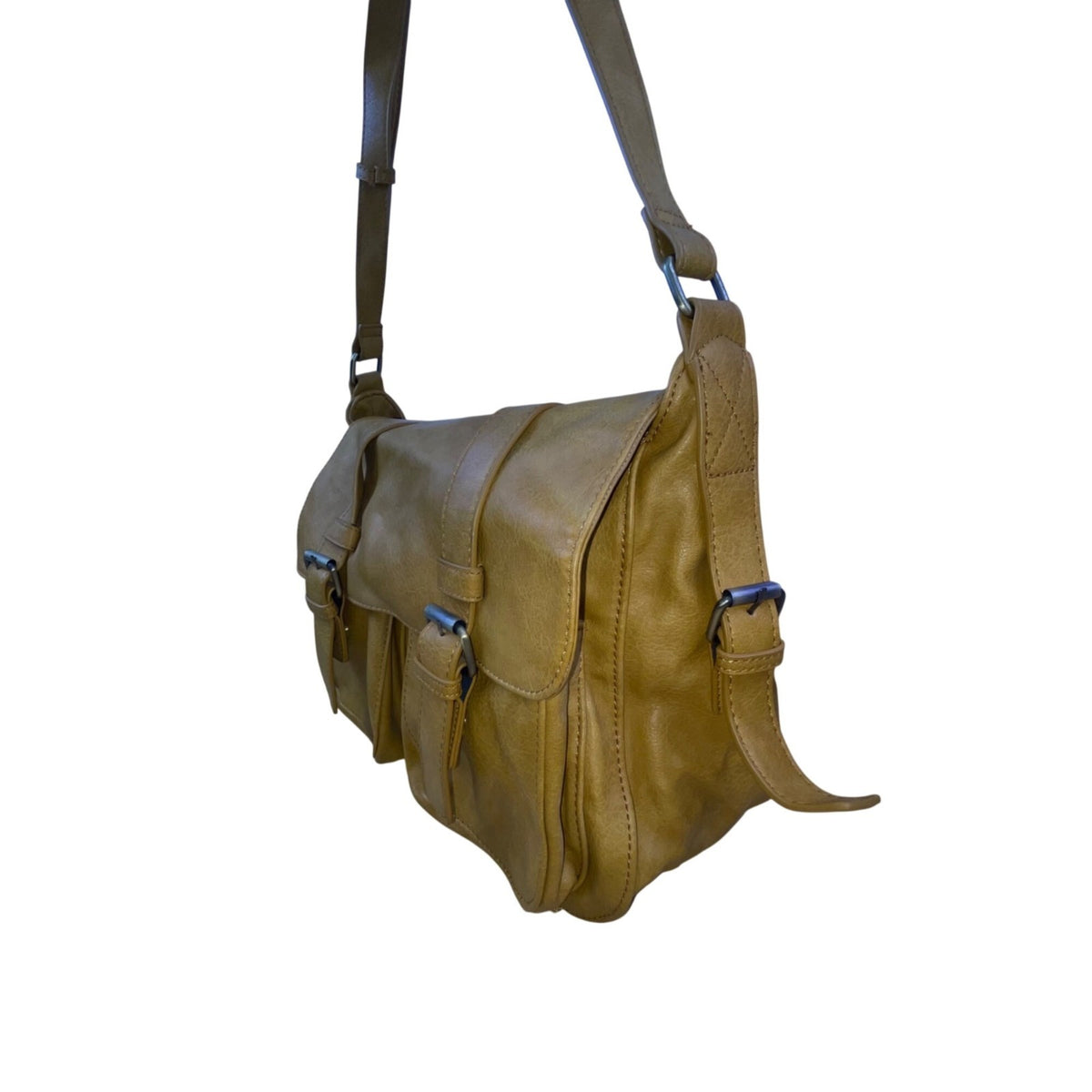 ModCloth Womens Oxide Yellow Faux Leather Adjustable Buckle Strap  Crossbody Bag