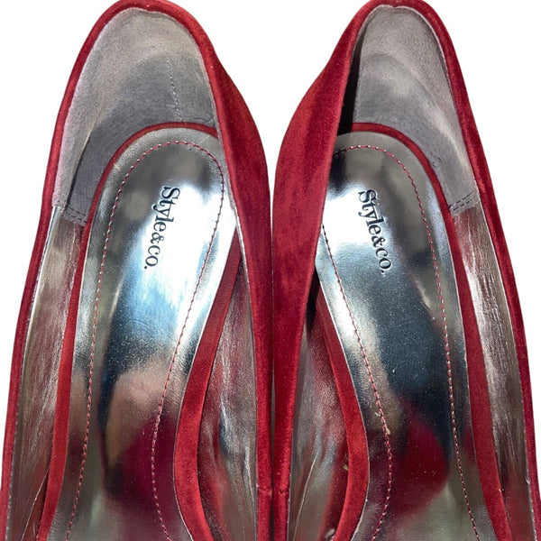 Style & Co Women’s Red Brick Suede Peep-Toe Celine Platform Pumps Size 10M