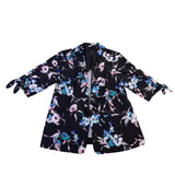 Lane Bryant Womens Black Flora Strech Blazer 3/4 Sleeve Tie Cuffs Size 14/16