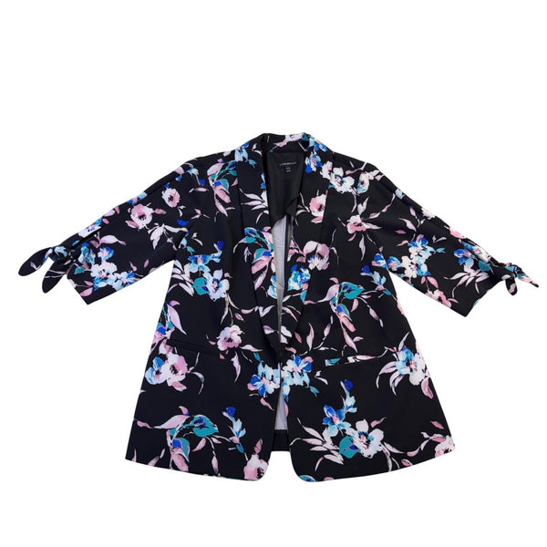 Lane Bryant Womens Black Flora Strech Blazer 3/4 Sleeve Tie Cuffs Size 14/16
