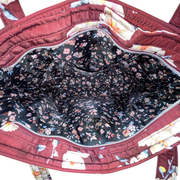 Vera Bradley Women’s Maroon Quilted Blooms & Branches Floral Print Vera Tote Bag