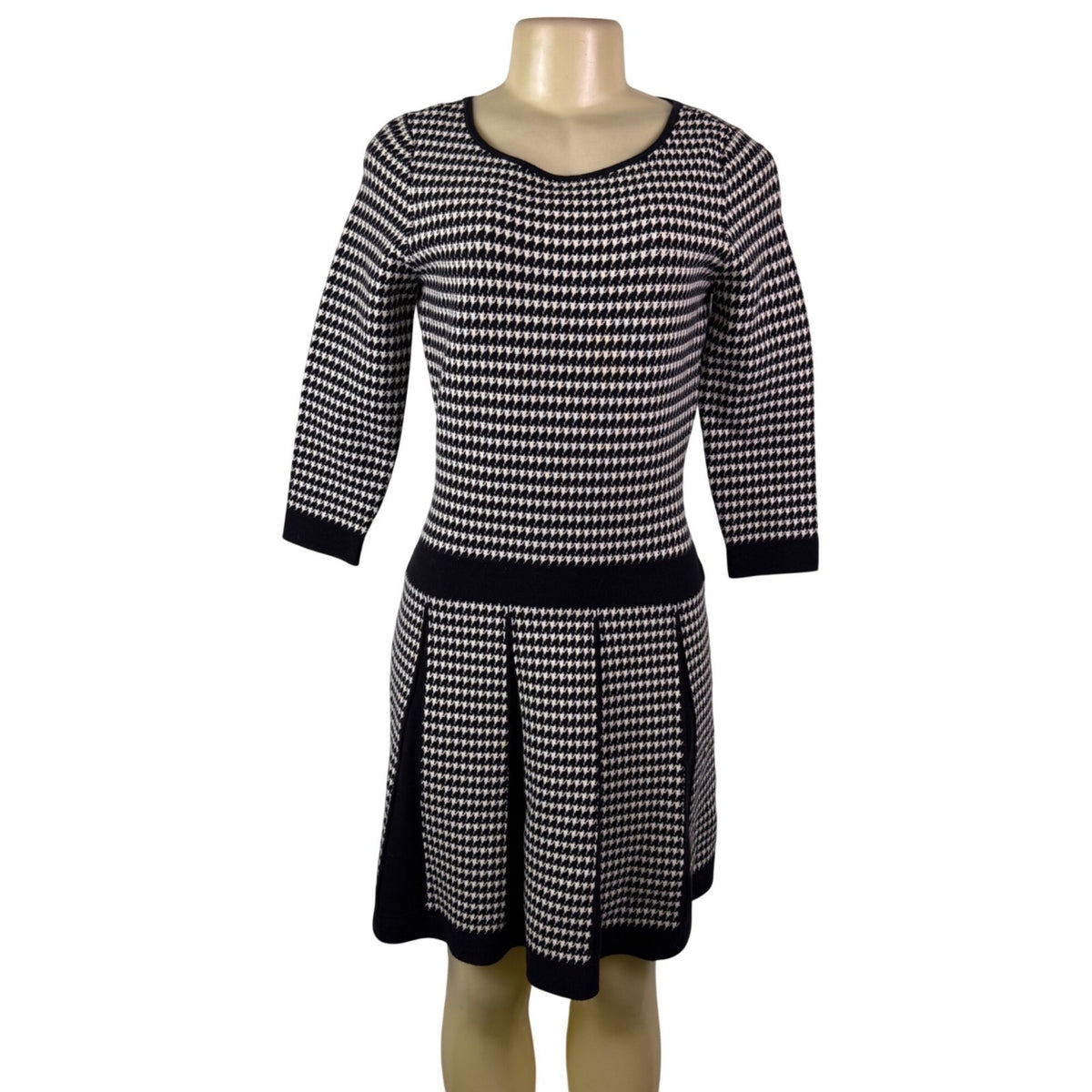 Lauren Ralph Lauren Womens Black & White Houndstooth Pleated Dress Sz M