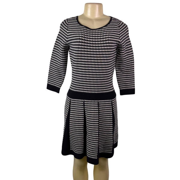Lauren Ralph Lauren Womens Black & White Houndstooth Pleated Dress Sz M